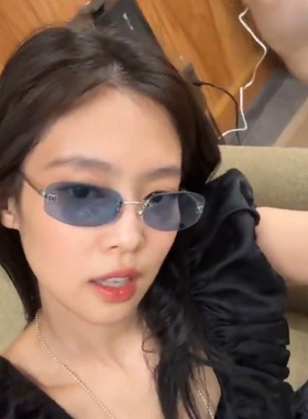 jennie同款时尚无边框墨镜女中古个性辣妹凹造型显脸小复古太阳镜