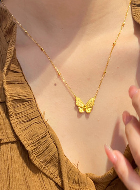 新款黄金蝴蝶金包银项链女