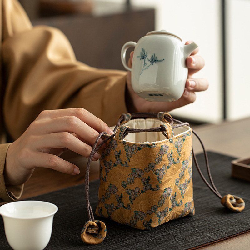 便携式织锦建盏主人杯茶杯袋小茶壶盖碗收纳布袋保护包防磕碰束口,淘宝优惠券,粉丝福利购,淘宝优惠卷