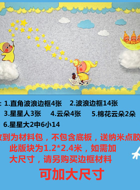 蓝色系星星人卡通主题墙毛毡墙贴