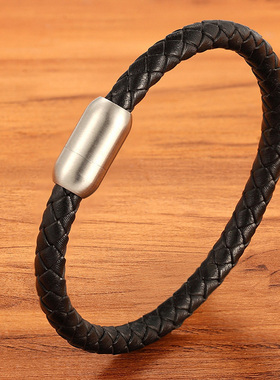 热烈真皮钛钢王一博同款手环