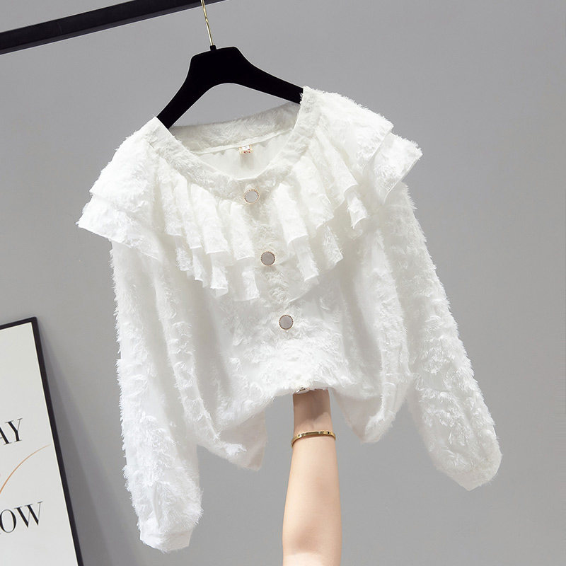 雪纺上衣服白衬衫秋装2020年打底衫 saronala莎欧娜拉蕾丝衫/雪纺衫