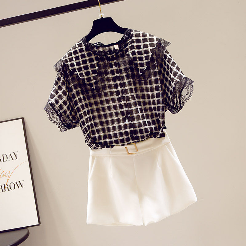 2020年新款夏季女装短袖雪纺衬衫 saronala莎欧娜拉蕾丝衫/雪纺衫