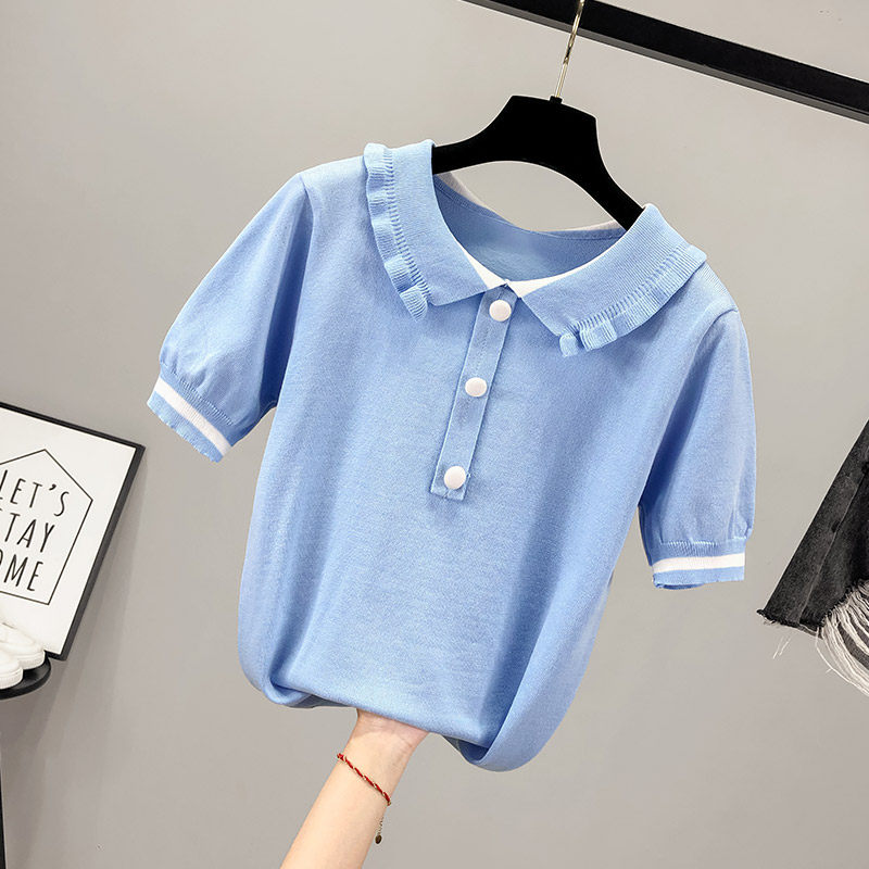 娃娃领韩版夏季2020年新款冰丝t恤 saronala莎欧娜拉T恤