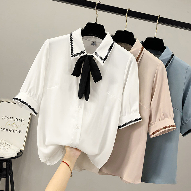 设计感小众简约女士雪纺短袖2020年 saronala莎欧娜拉衬衫