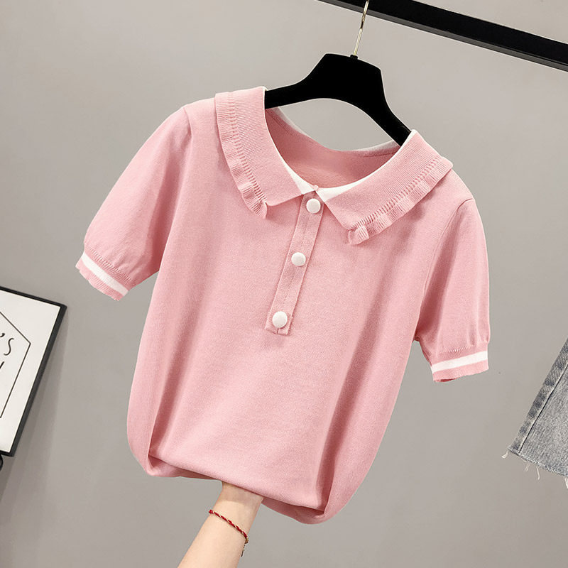 娃娃领韩版夏季2020年新款冰丝t恤 saronala莎欧娜拉T恤