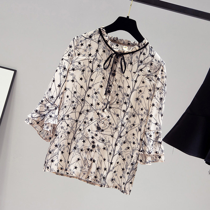 碎花雪纺女式夏装2020年新款衬衫 saronala莎欧娜拉蕾丝衫/雪纺衫