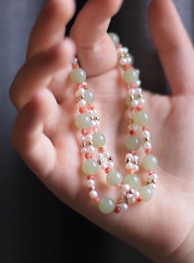 止秋阁南红珍珠短链女编织璎珞