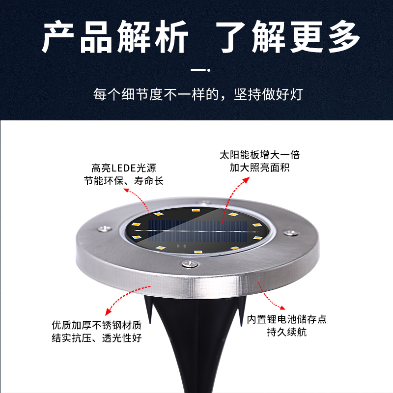 暖朵太阳能地埋灯LED户外花园庭院地插射灯景观楼梯灯防水草坪灯