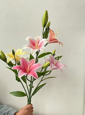 仿真百合花 3D胶片手感香水百合花酒店百合花束 客厅餐桌装饰假花