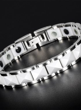 高级感手链男款潮男帅气个性菱形陶瓷手环锗石防辐射简约刻字首饰