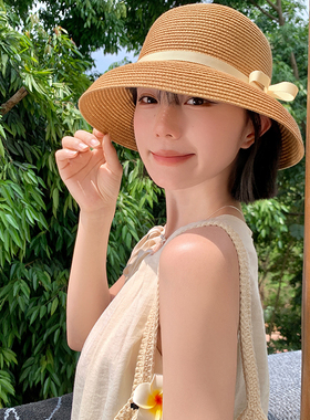 赫本风蝴蝶结礼帽女夏季防晒遮阳