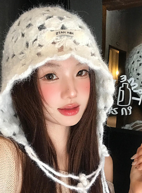 波西米亚手工编织花朵镂空包头帽