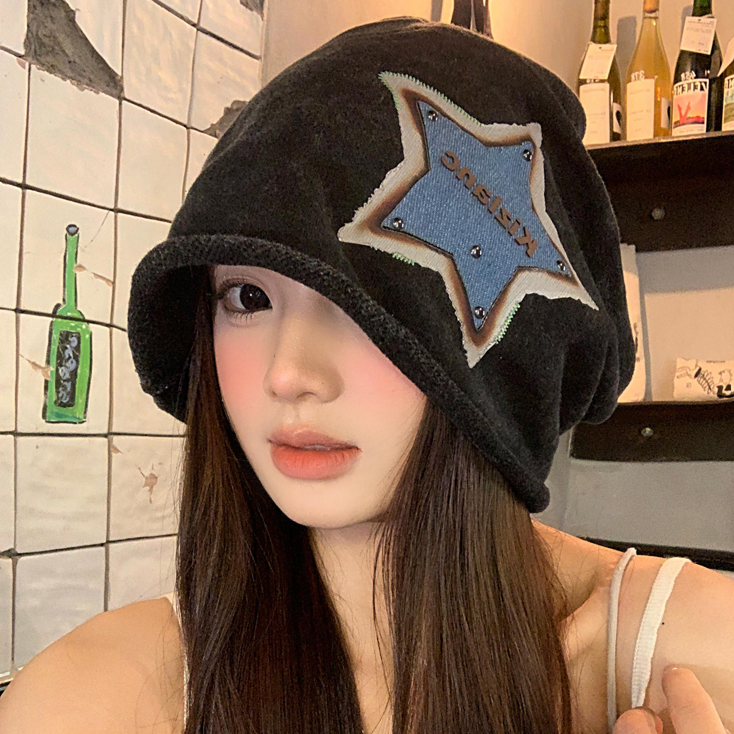 美式复古星星山系冷帽女秋冬季大头围堆堆帽显脸小月子帽包头帽子 - 图2