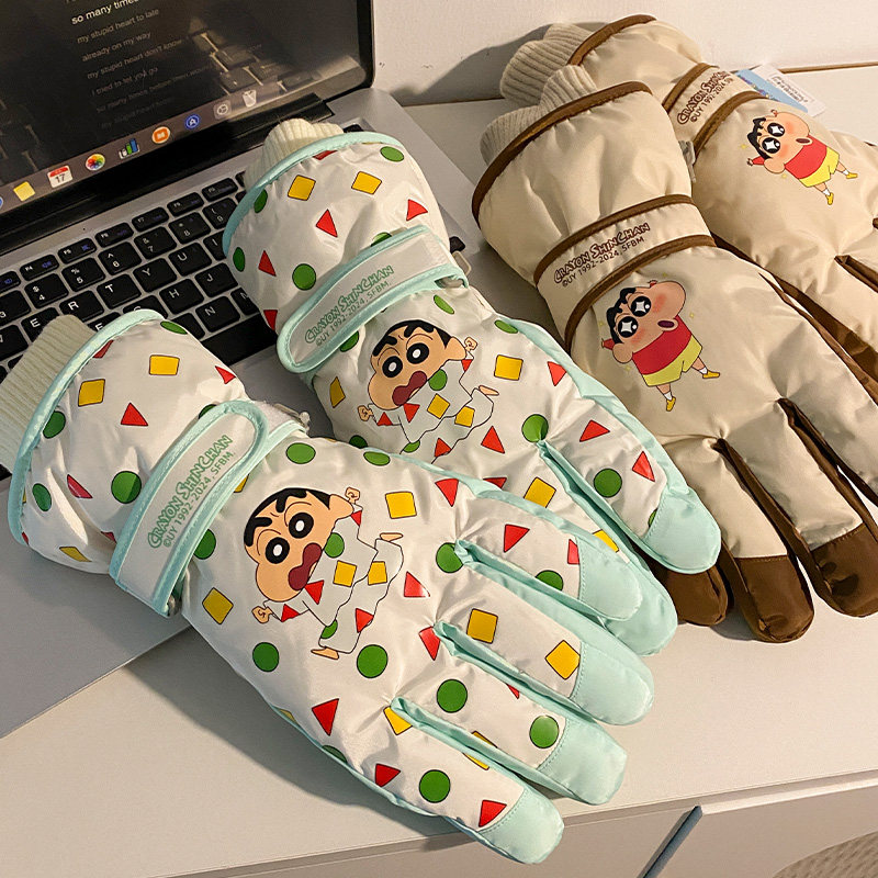 蜡笔小新滑雪手套女2025年秋冬季加厚加绒保暖防寒可触屏户外骑行,淘宝优惠券,粉丝福利购,淘宝优惠卷