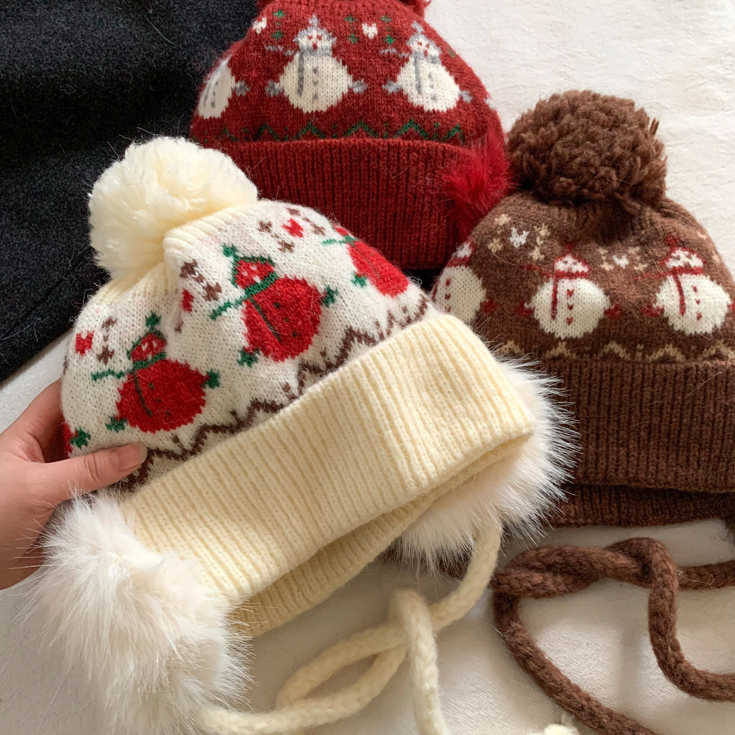 费尔岛提花可爱小雪人针织帽女冬季氛围感显脸小保暖护耳毛线帽子,淘宝优惠券,粉丝福利购,淘宝优惠卷