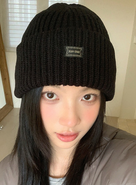 灰色针织冷帽女款秋冬季简约保暖