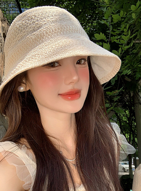 大帽檐镂空防晒渔夫帽女夏薄款