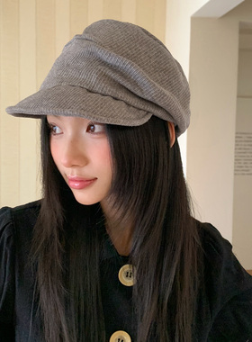 韩系复古褶皱八角贝雷帽女秋季