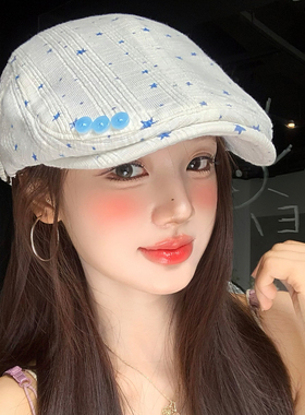 韩系星星波点纽扣前进帽女夏季