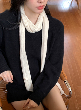 红色细窄长条针织围巾女秋冬简约