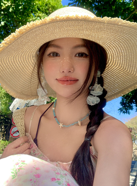 蕾丝蝴蝶结大帽檐沙滩草帽女2026