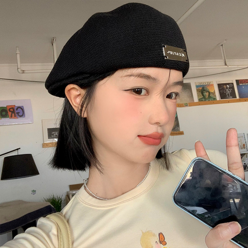 贝雷帽女2025秋冬季新款显脸小反戴前进帽日系大头围黑色帽子