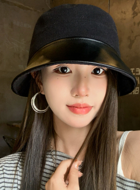 PU皮质拼接渔夫帽女款2026新款