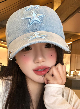 美式潮酷五角刺绣棒球帽女显脸小