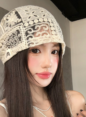 花朵蕾丝镂空包头帽女夏薄款透气