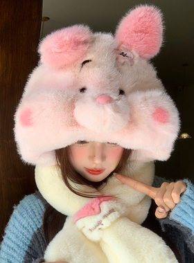 正版迪士尼粉色小猪皮杰毛绒帽