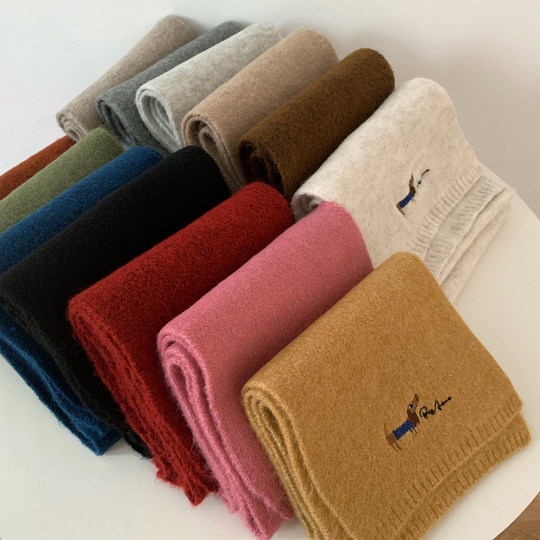 Korean atmosphere puppy embroidery with cashmere scarf for women