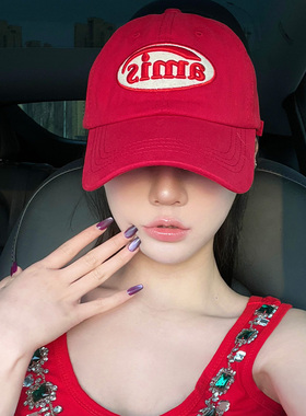韩系ins红色字母刺绣棒球帽女