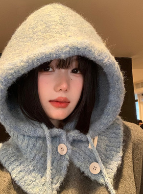 韩版蓝色巴拉克拉法帽女秋冬季