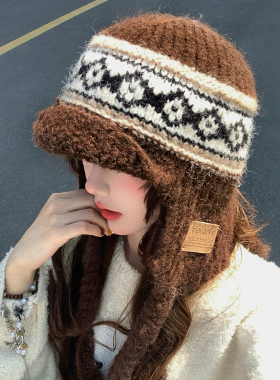 费尔岛风复古提花针织毛线帽子女