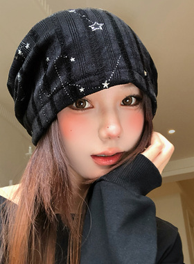 废土风破洞星星绑带堆堆帽女复古