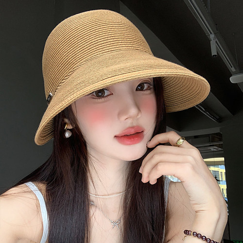 大帽檐草编复古马术帽女夏季薄款透气可折叠草帽遮阳防晒太阳帽子 - 图0