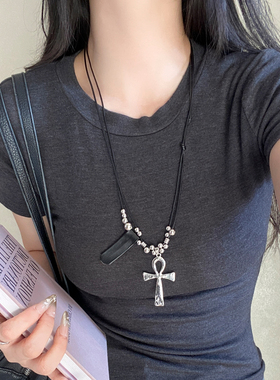 甜酷辣妹风十字架吊坠项链女y2k