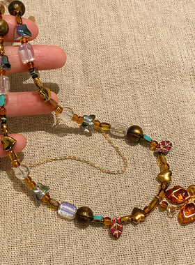 复古民族风天然石蝴蝶吊坠项链女