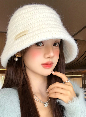 简约纯色毛绒针织渔夫帽女秋冬季