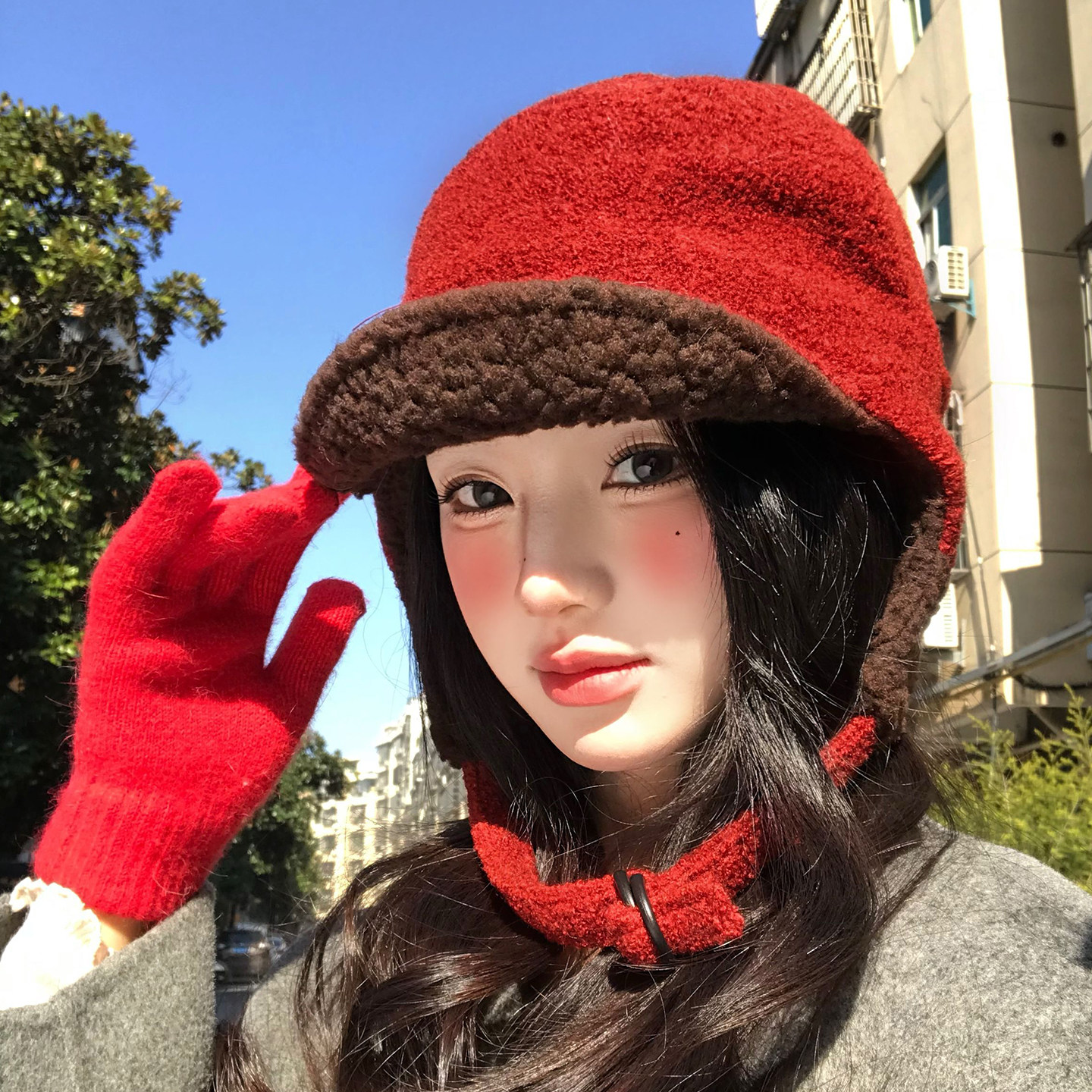 韩系红色羊羔毛雷锋帽女冬季加厚骑行保暖毛绒护耳帽子防寒飞行帽,淘宝优惠券,粉丝福利购,淘宝优惠卷