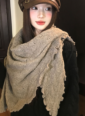 复古木耳边高级感三角披肩围脖