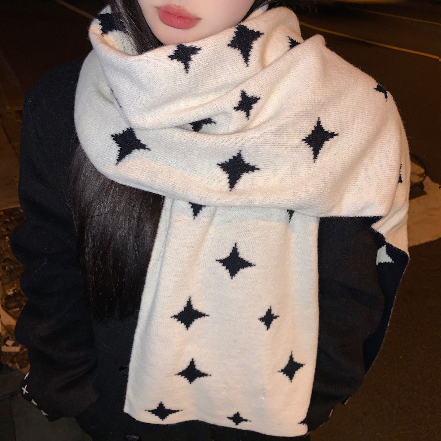 双面星星仿羊绒加厚针织围巾女秋冬季保暖韩系氛围感防寒披肩围脖,淘宝优惠券,粉丝福利购,淘宝优惠卷
