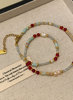 彩色多巴胺天然石珍珠串珠项链女