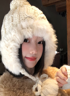 东北长白山兔毛针织雷锋帽女生冬