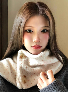 小松奈奈同款日系波点纽扣围巾女
