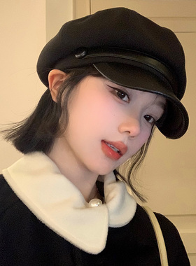 黑色高级感八角贝雷帽女款秋冬季