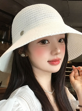 白色镂空针织渔夫帽女夏薄款透气