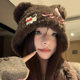 Cute bear ears cat bow plush hat for women