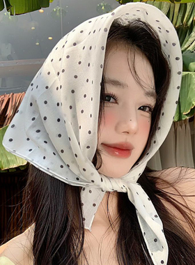法式波点丝巾系脖高级感小领巾女